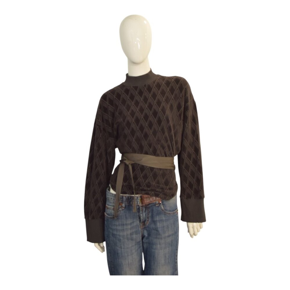 The Attico Brown Jacquard Cotton Belted High Neck Sweatshirt Top size 40
